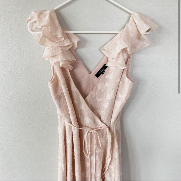 Lulus Blush Pink Jacquard High-Low Wrap Prom Bridesmaid Maxi Dress, Size small - Picture 2 of 9